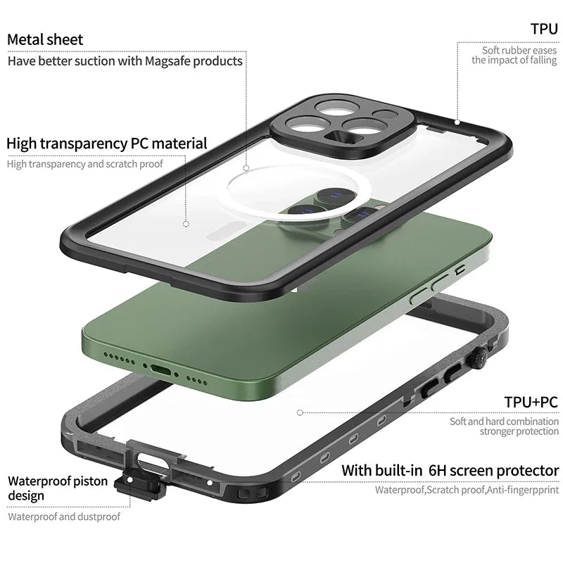 IP68 Waterproof Case For iPhone 15 14 13 Pro Max 15 Plus Clear Full Protection Water Proof Phone Case For iPhone 14 Pro Max