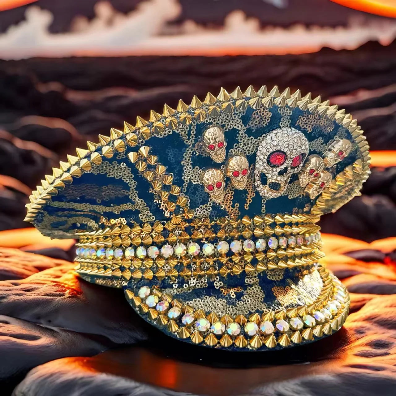 Golden Steampunk Captain Hat Rhinestone for Burning Man Festival Woman， Rave Festivals Accessories ＆ Party Caps for Man