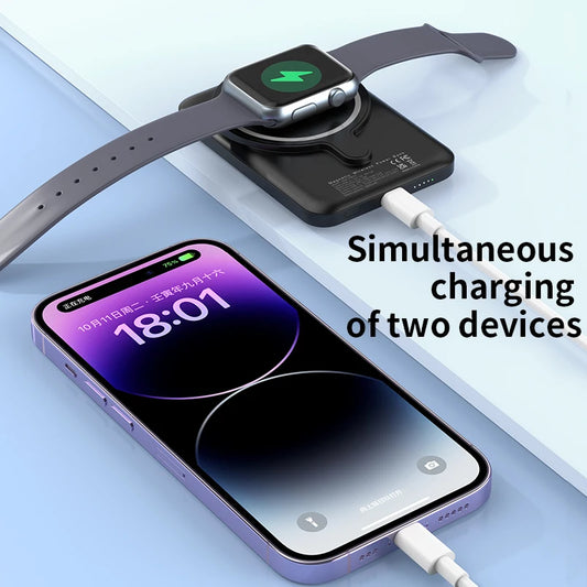 Portable Magnetic Power Bank 5000mAh 3-in-1 Wireless 15W Fast Charing Battery for iPhone 17 16 15 14 13 12 Pro Watch Airpods