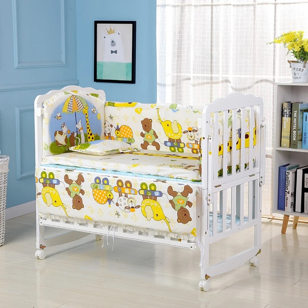 6-Pcs Cotton Nursery Crib Bedding Set – Unisex  Set with 4 Bumpers, Mattress & Pillow