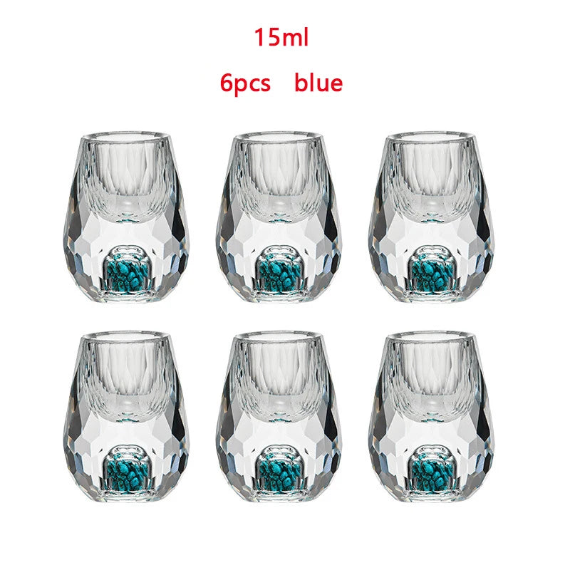 4/6pcs Diamond Crystal Liquor Glasses Set Vodka Shot Glass Wine Glasses Whiskey Glass Spirits Sake Soju Brandy Tea Cup 15ml