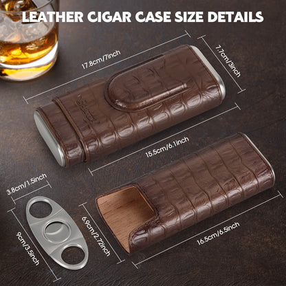 Cigar Case Leather Cigar Travel Case Cedar Wood Portable Cigar Humidor Box with Cigar Cutter Elegant Cigar Box for Men