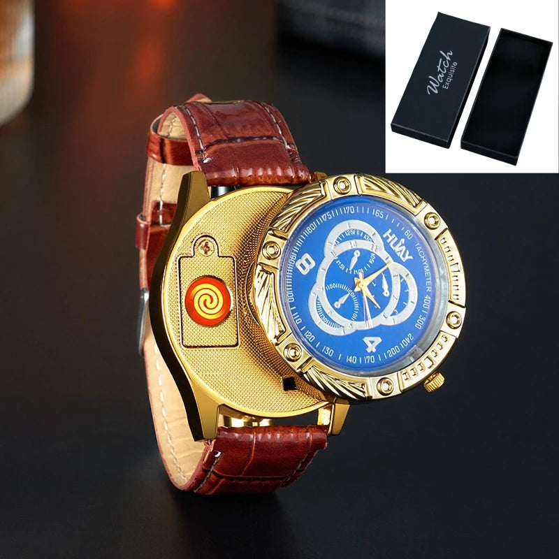 Rechargeable Metal Creative Watch Lighter Cool Trend Tungsten Filament Cigarette Lighter Men's Gift Cigarette Accessories