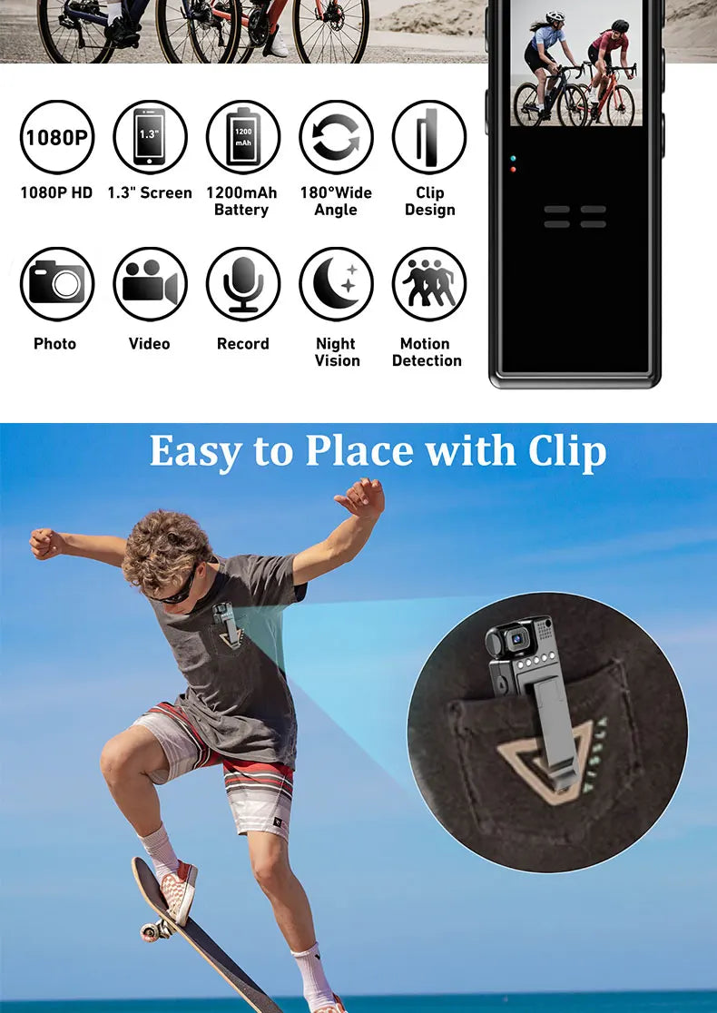 1.3inch Screen 1080P Sports HD Mini Camera Portable Digital Video Recorder BodyCam Infrared Night Vision Police Camcorder