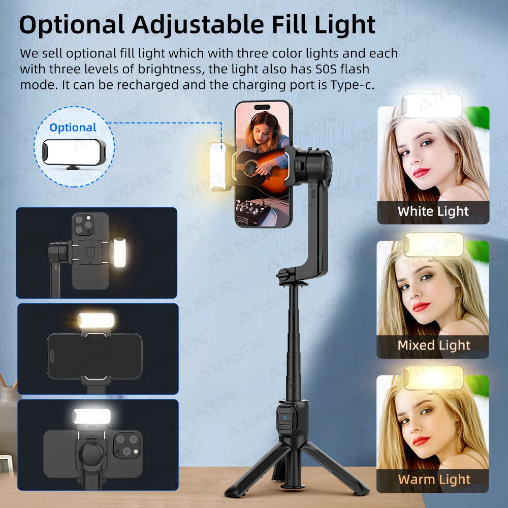 HQ2 SERIES Mobile Phone Stabilizer Handheld Gimbal for Smartphone Gopro Action Camera Extension Rod Selfie Stick Tripod