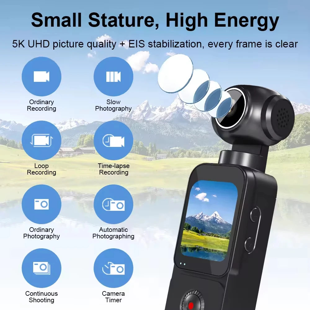 4K Pocket Action Camera with 270° Rotatable Lens Touch Screen Stabilization WiFi Sports Body Camera Video Recorder