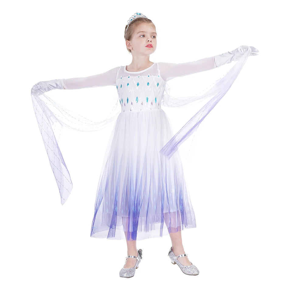 Frozen Princess Elsa Dresses For Girls Costume Kid Cosplay Snow Queen Fantasia Mesh Clothes Carnival Birthday Party Dress