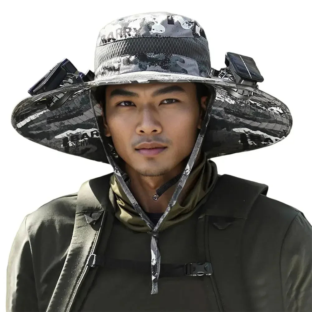 Wide Brim Solar Fan Hat With Dual Fans