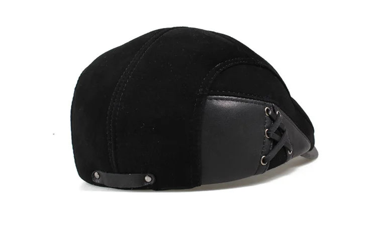 European Style Genuine Leather Caps Beret Man Casual Sheepskin Suede Fitted Duckbill Hats Male