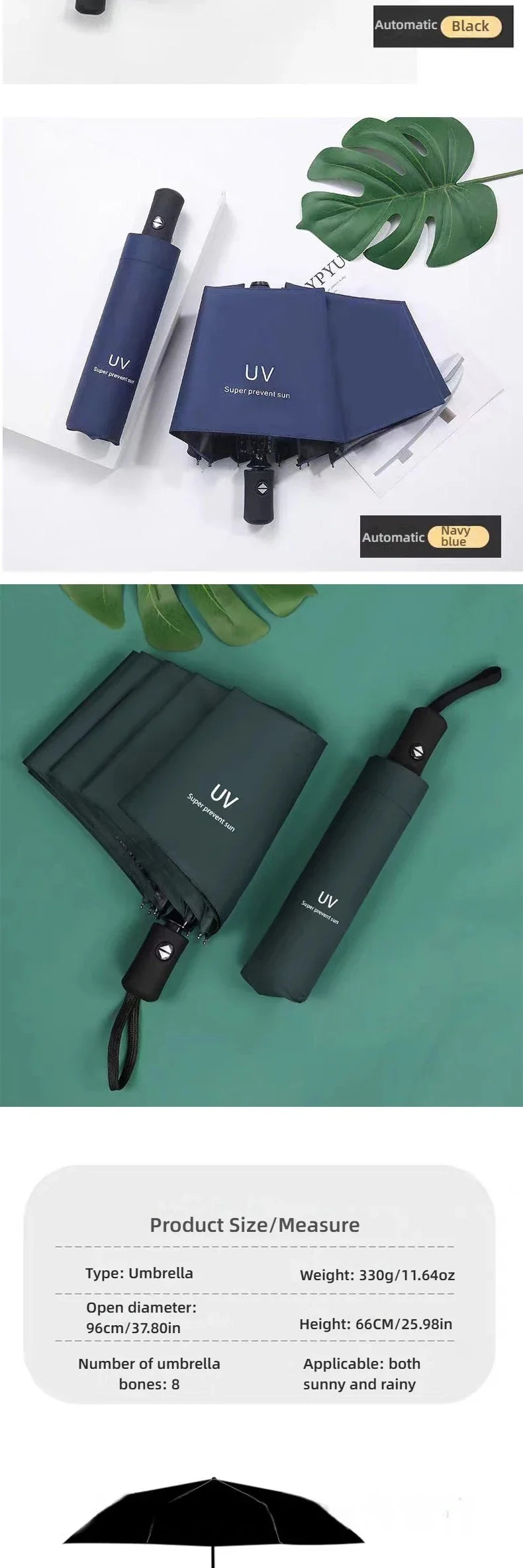 Fully Automatic Folding Umbrella Travel Camping Sun Rain Protection UV Blocking Compact Outdoor Umbrella