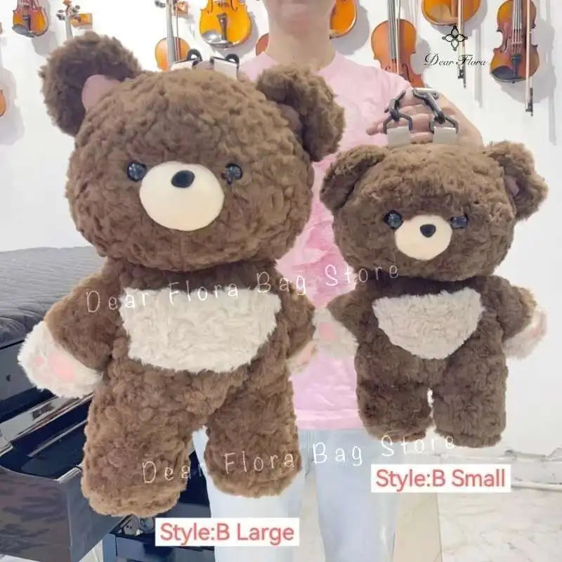 Y2K Cute Brown Bear Plush Backpack Soft Shoulder Bag
