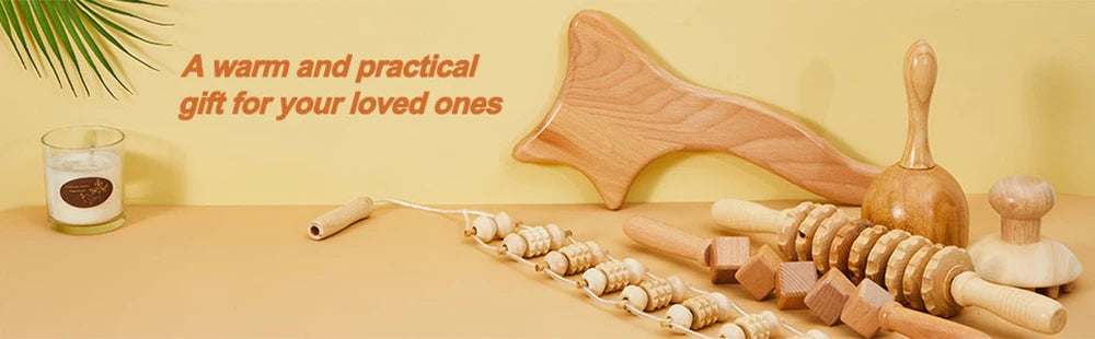 6 In 1 Wood Therapy Massage Tool Lymphatic Drainage Massager Anti Cellulite Fascia Massage Roller for Full Body Muscle