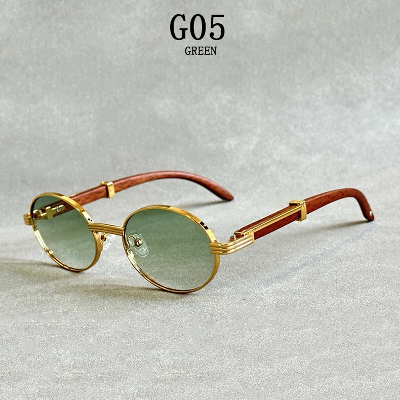 Oval Wooden Frame Sunglasses With UV400 Protection