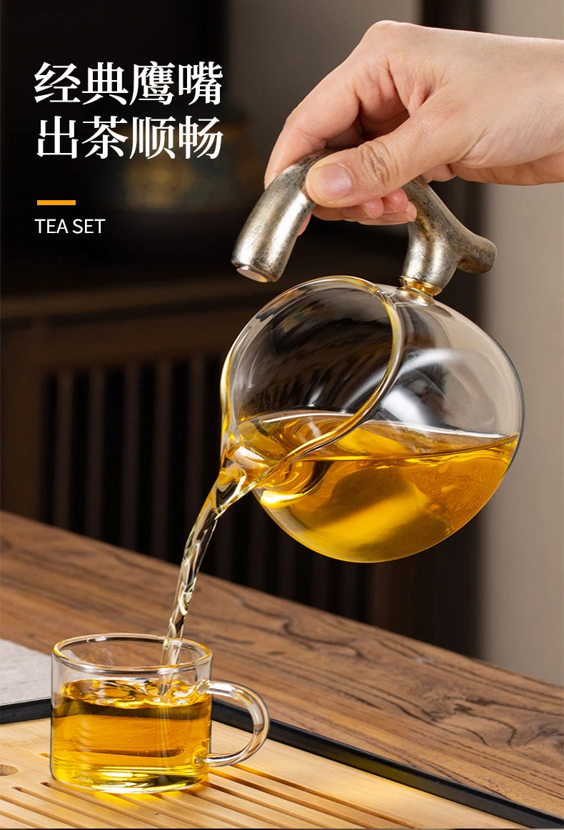 Glass Kung Fu Tea Set with Magnetic Suction Teapot and Tea Cups 900ml