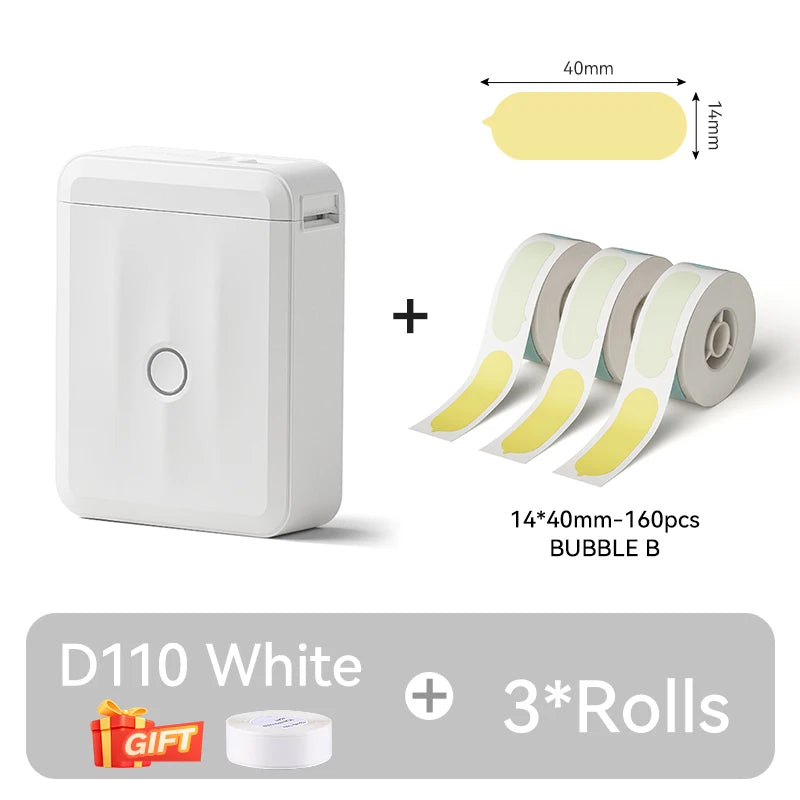 D110 Mini Thermal Label Printer, Portable Bluetooth Label Maker with Tape, Inkless 203 DPI, USB-C Rechargeable