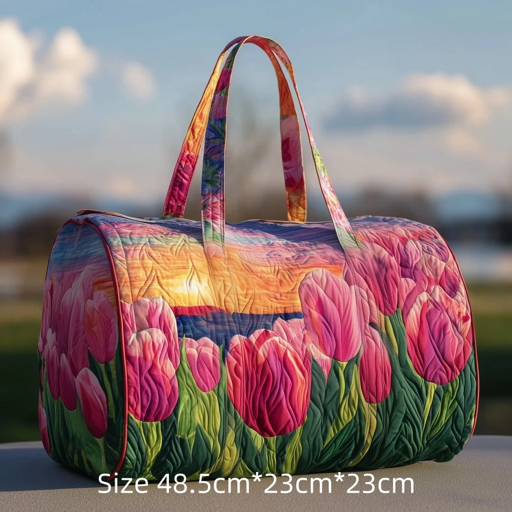 3D Printed Quilted Travel Duffle Bag Floral Pattern Tote Colorful Flowers Carry-On Lightweight Weekender Overnight Bag for Women