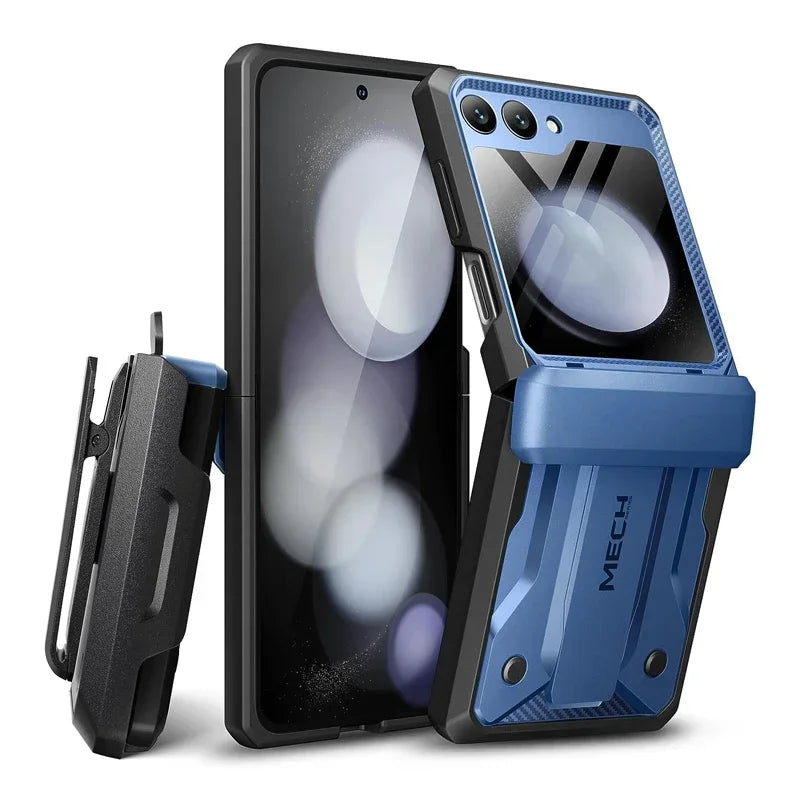 Dual Layer Rugged Protective Cover with Rotatable Belt Clip Screen Hinge Protection Case for Samsung Galaxy Z Flip 5