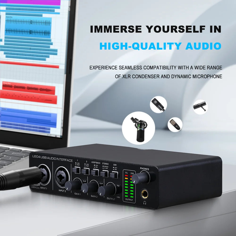 U204 USB Audio Interface with 32 Bit 192kHz Recording and 48V Phantom Power