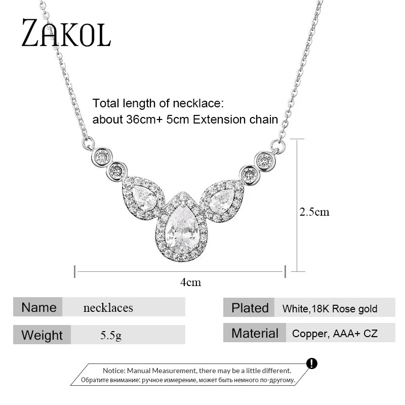 Water Drop Zirconia Necklace For Women Shinny Charm Necklaces