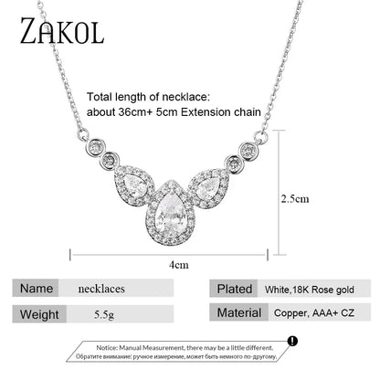 Water Drop Zirconia Necklace For Women Shinny Charm Necklaces