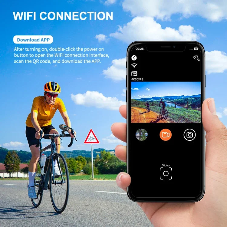 4K 60FPS Action Camera with 6 Axis EIS 2 Inch IPS Screen and 5 Hour Recording