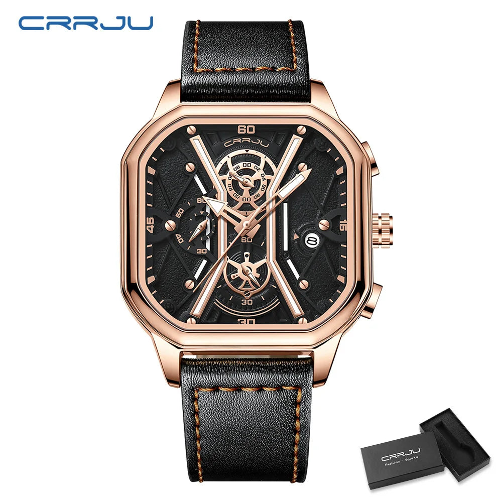 Mens Watches Top Luxury Brand Waterproof Sport Wrist Watch Chronograph Quartz Military Genuine Leather Relogio Masculino