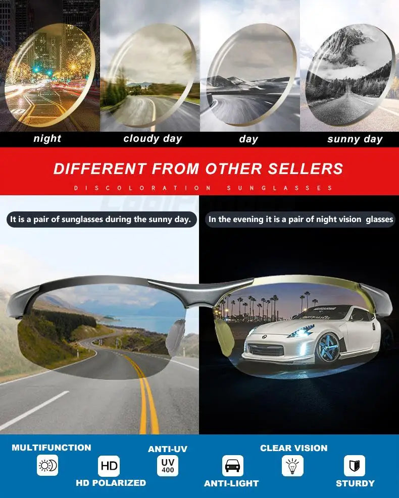 Aluminum Photochromic Polarized UV400 Mirror Driving Sunglasses for Men Women