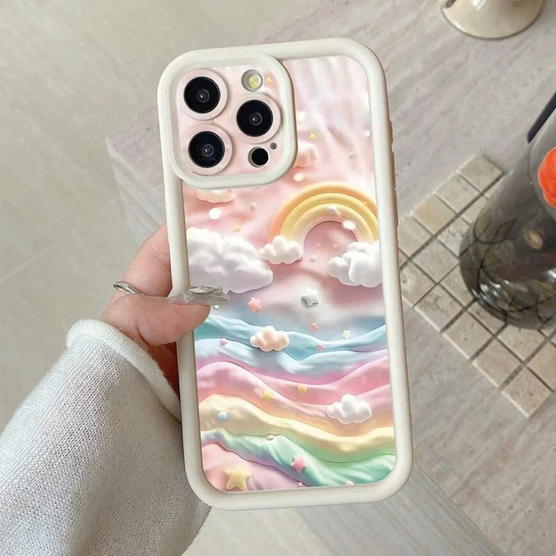 Cloudy Rainbow Design Print Phone Case for IPhone 14 15 16 17Air Pro Max 16E Shockproof Soft Cover