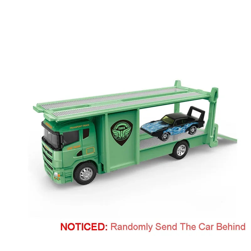 Scale 1:64 Container Alloy Trailer Model Toy Car Diecast Metal Movable Joint Pull Back Rescue Engineering Vehicles Gifts for