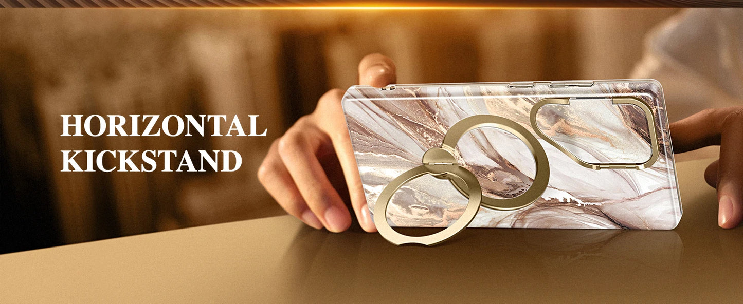 360° Spin  Stand for Samsung Galaxy S25 Ultra Case with Magsafe Marble Military Grade Protective Phone Cover