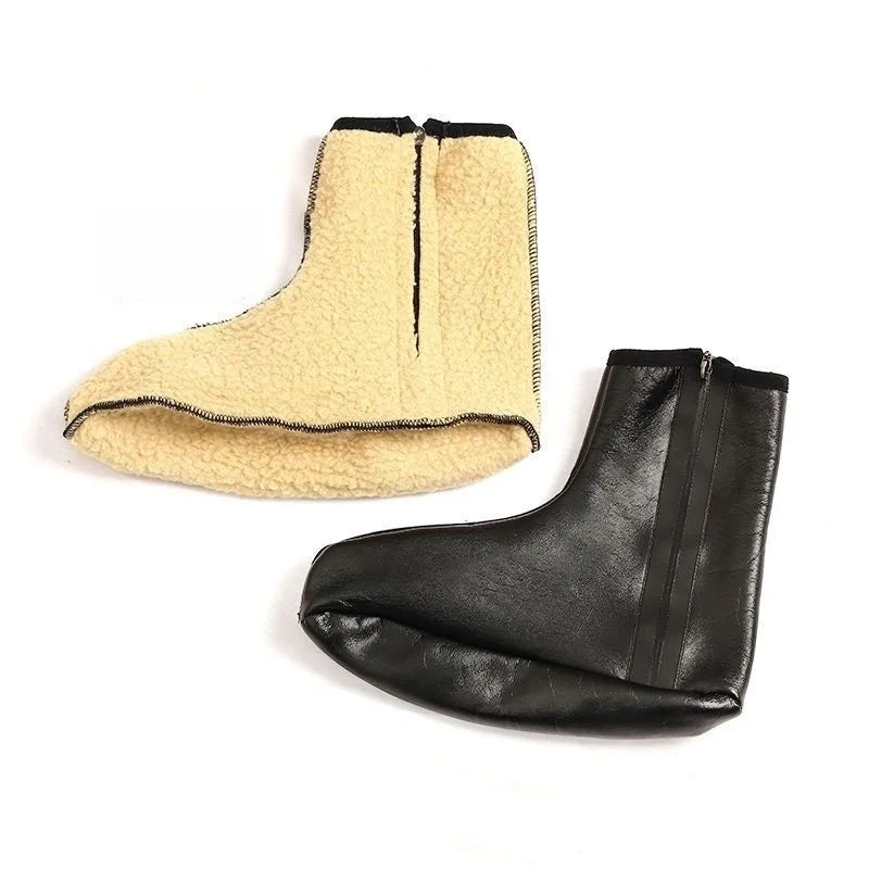 Socks Winter Warm PU Faux Leather Slipper Socks Fleece Lined Thermal Indoor Outdoor Home Non Slip Middle Tube Socks