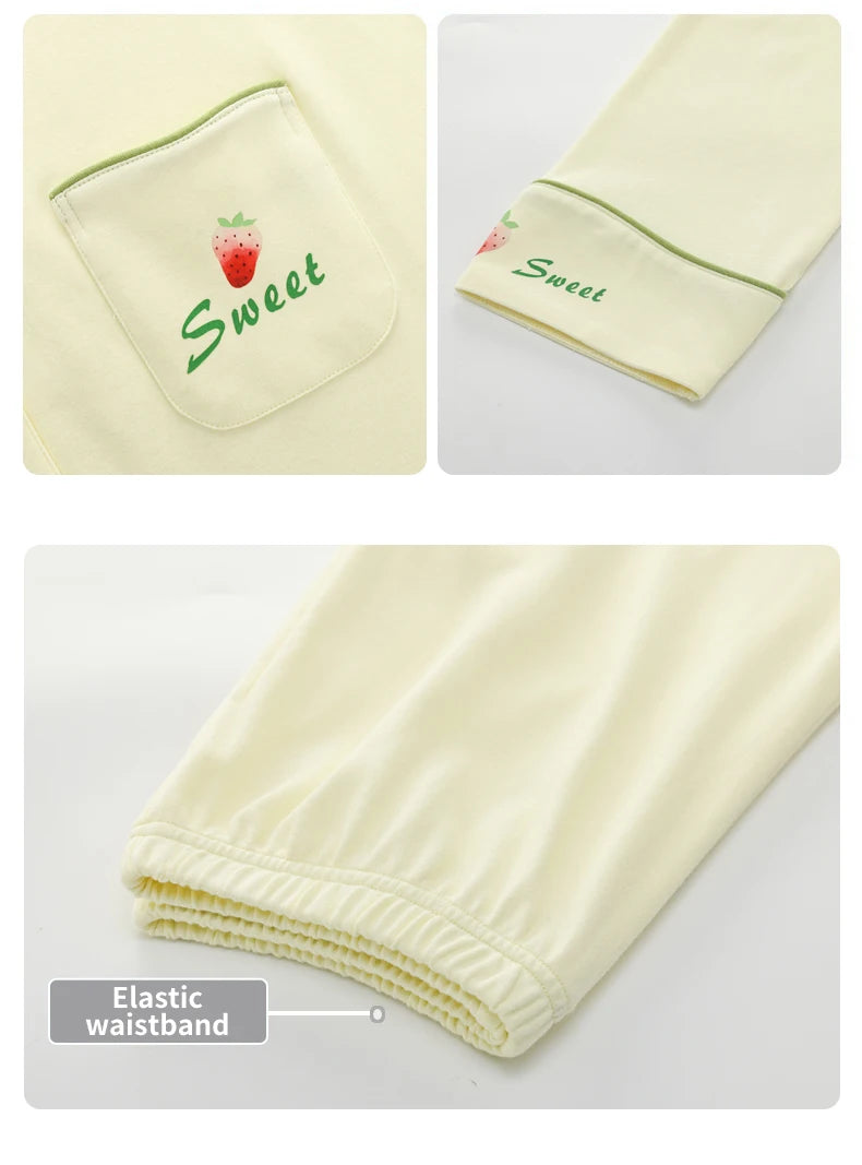 Women’s Winter 100% Cotton Pajama Set – Loose Fit, Turn-Down Collar, Long Sleeves, Cute Pink