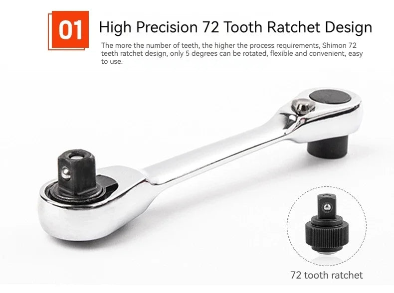 Socket ratchet wrench + screwdriver bit ratchet wrench 2-in-1, small size, suitable for narrow working environment hand tools