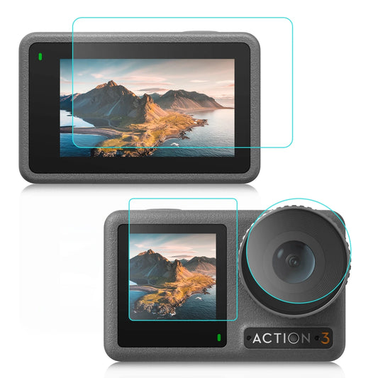 For DJI Osmo Action 3 PULUZ 3-in-1 Lens Front and Back Screen Tempered Glass Explosion-proof Film