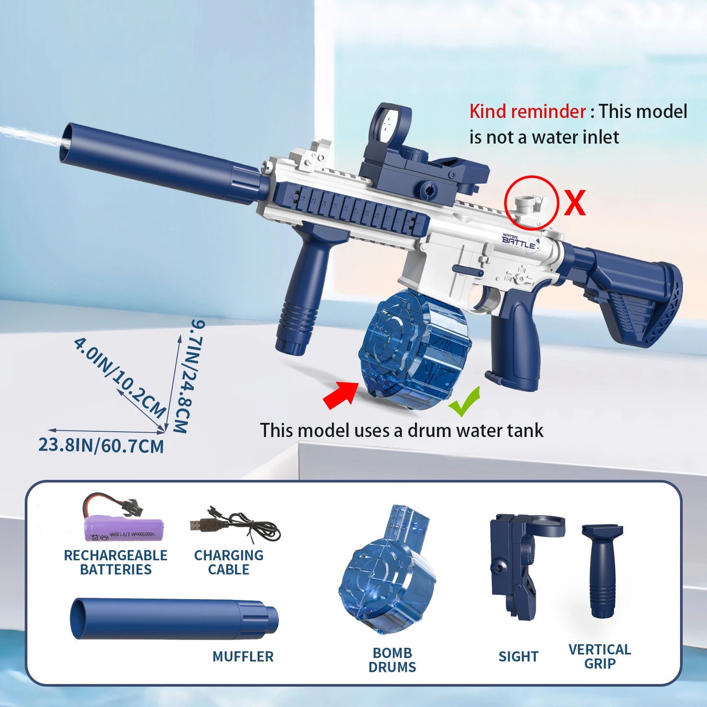M416 Large Capacity Electric Water Gun Fully Automatic Shooting Rechargeable Water Blaster
