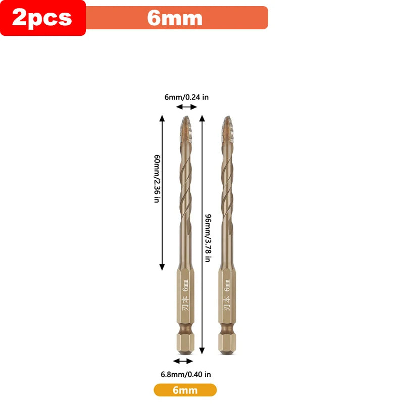 Hex Masonry Drill Bits 1/4 Shank Titanium Steel Metal Cross Drill For Glass Ceramic Concrete Brick Hard Drill Bit Tool