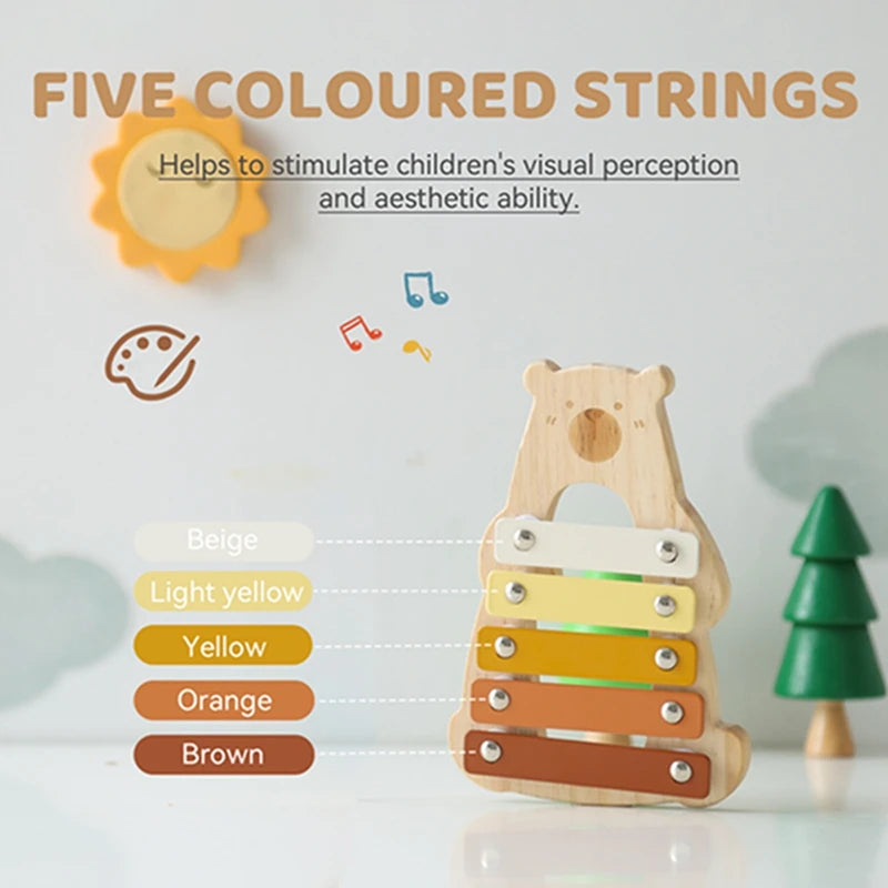 Baby Wooden Baby Percussion Music Toy Cartoon Bear Musical Early Education Toy Newborn Educational Instrument Baby Birthday Gift