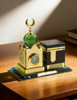 Islamic Crystal Kaaba Clock Tower Model Gilded Miniature Showpiece Religious Architecture Muslim Home Decor