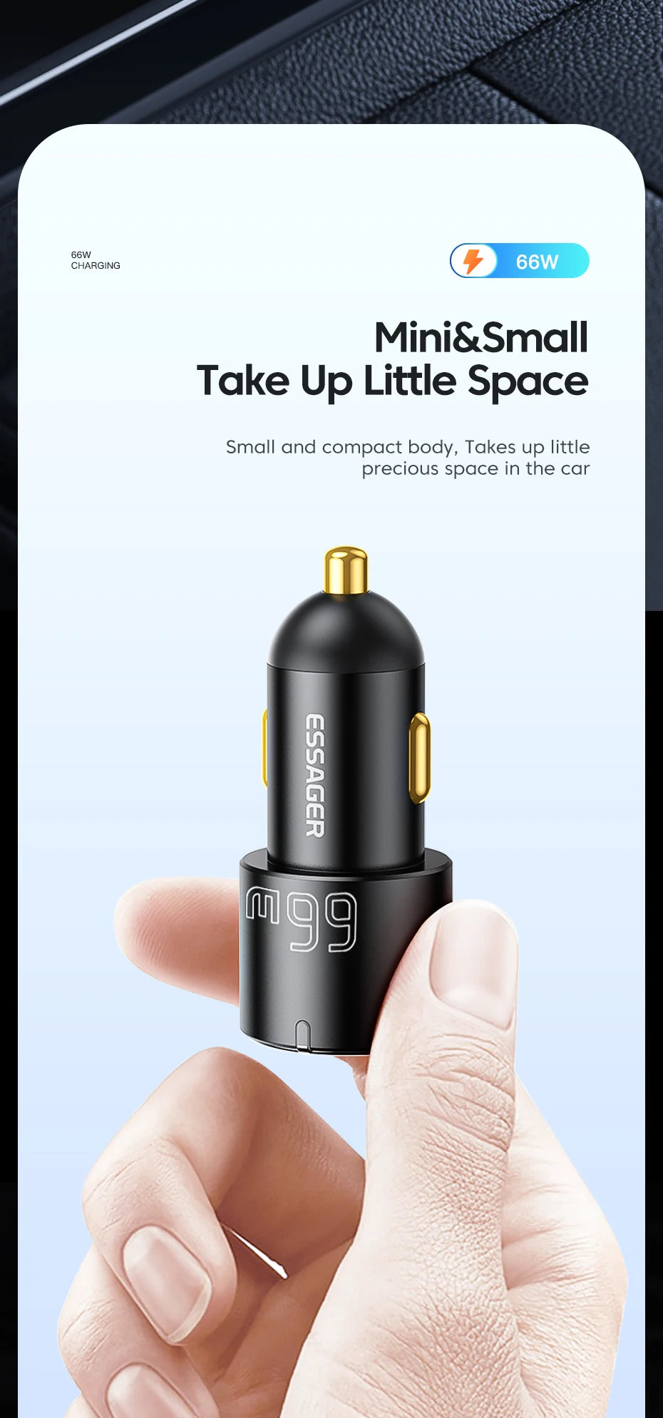 66W USB-C + USB-A Fast Car Charger (PD + QC 3.0)