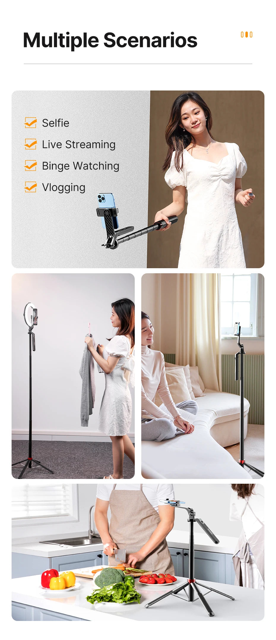 Smartphone Tripod Bluetooth Selfie Stick Desktop Tripod  for iPhone 12 13 14 GoPro Card Camera Live Streaming Video