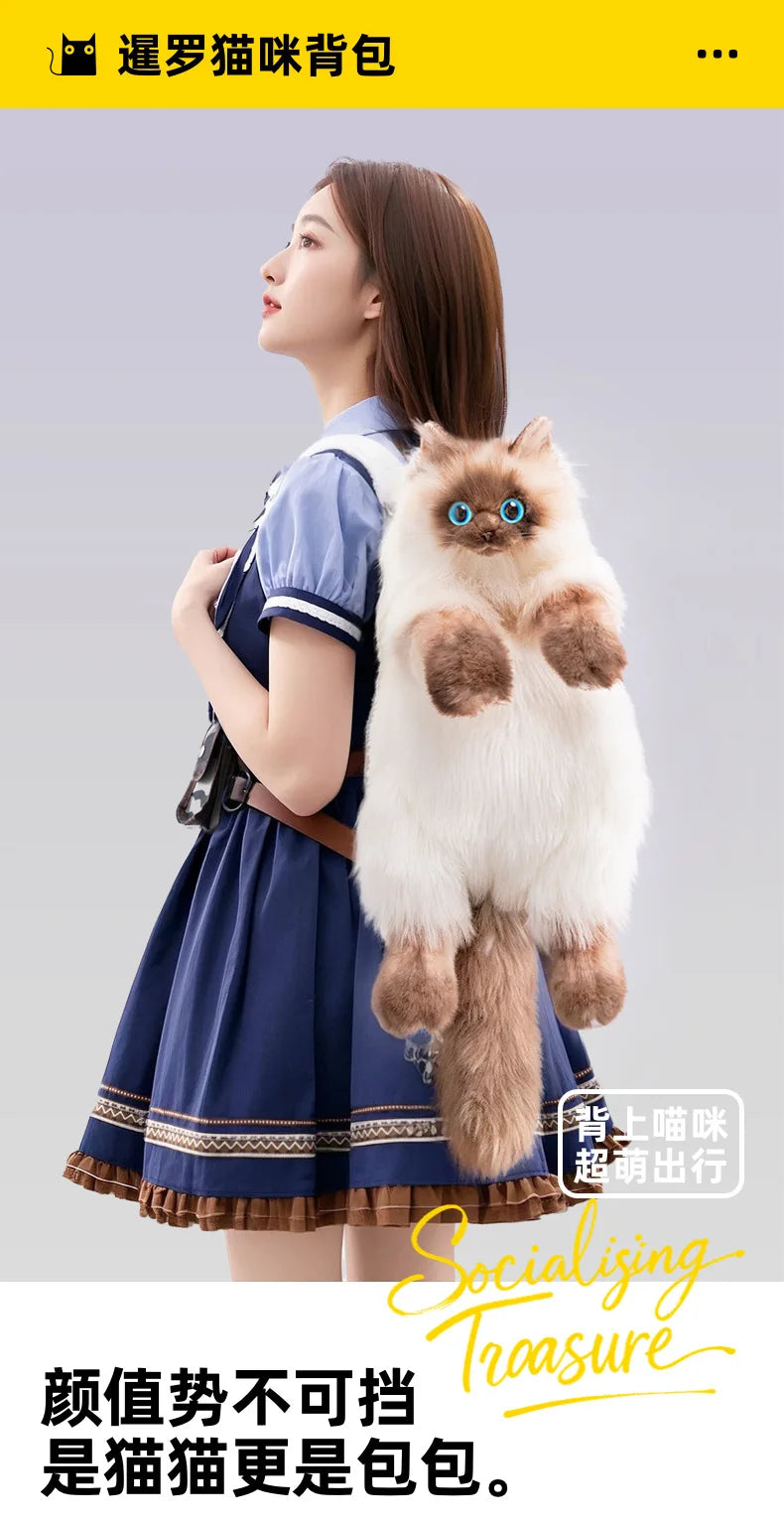 Kawaii Siamese Cat Plush Backpack Soft Shoulder Bag