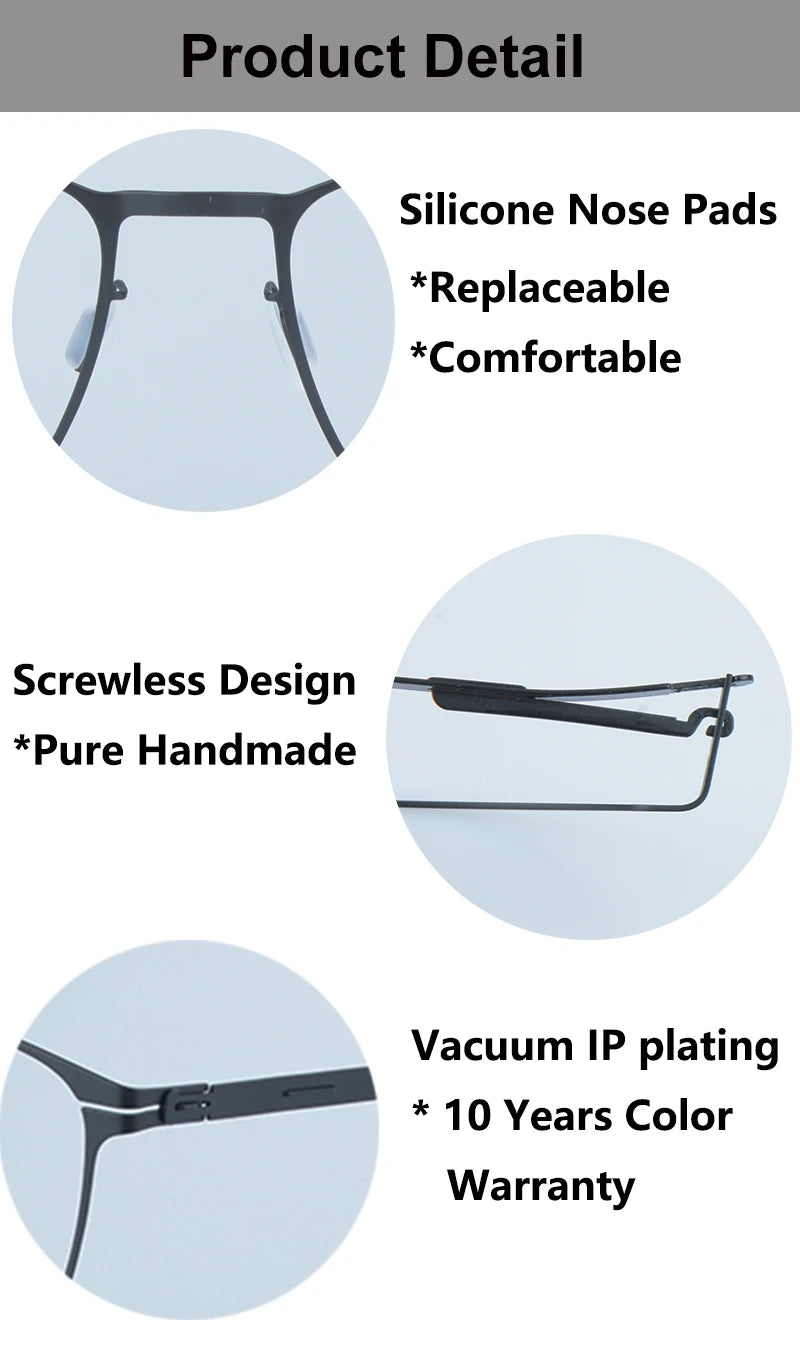 Mens Square Screwless Stainless Steel Eyeglasses Frame