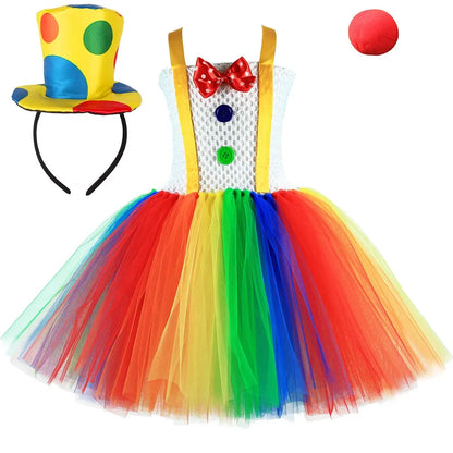 Funny Circus Clown Costume for Girls Carnival Party Dresses Naughty Joker Cosplay Halloween Costume for Kids Fancy Tutu Dress Up