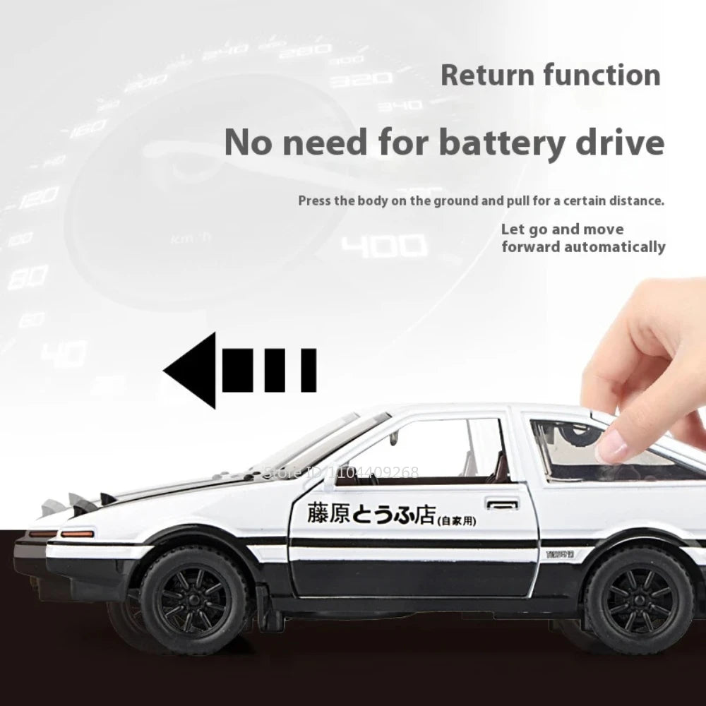 1:30 Scale Initial D AE86 Toy Car Model Alloy Body Rubber Tire Shock Absorption Pull Back Simulation Vehicles Boys Birthday Gift