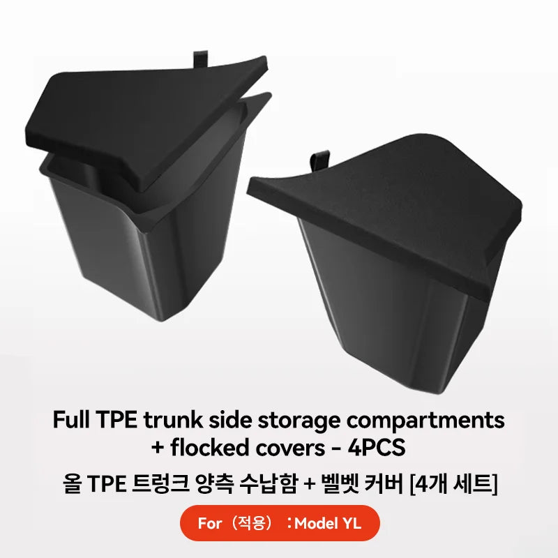 Trunk Side Storage Box Organizer for Tesla Model YL Flocking TPE Partition Storage Bin
