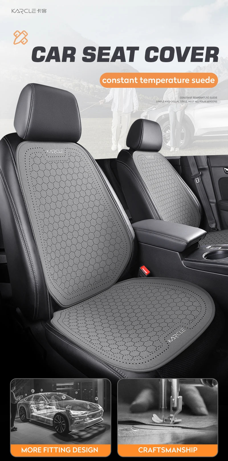 Car Seat Cushion Breathable Hole Universal Suede Car Seat Covers Front Rear Auto Seat Pads Four Season Car Chair Mat Accessories
