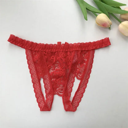 Customized Crystal Name Letters Women's Breathable Lace Underwear Low Waisted Opening Thong Bikini Erotic G-String Panties