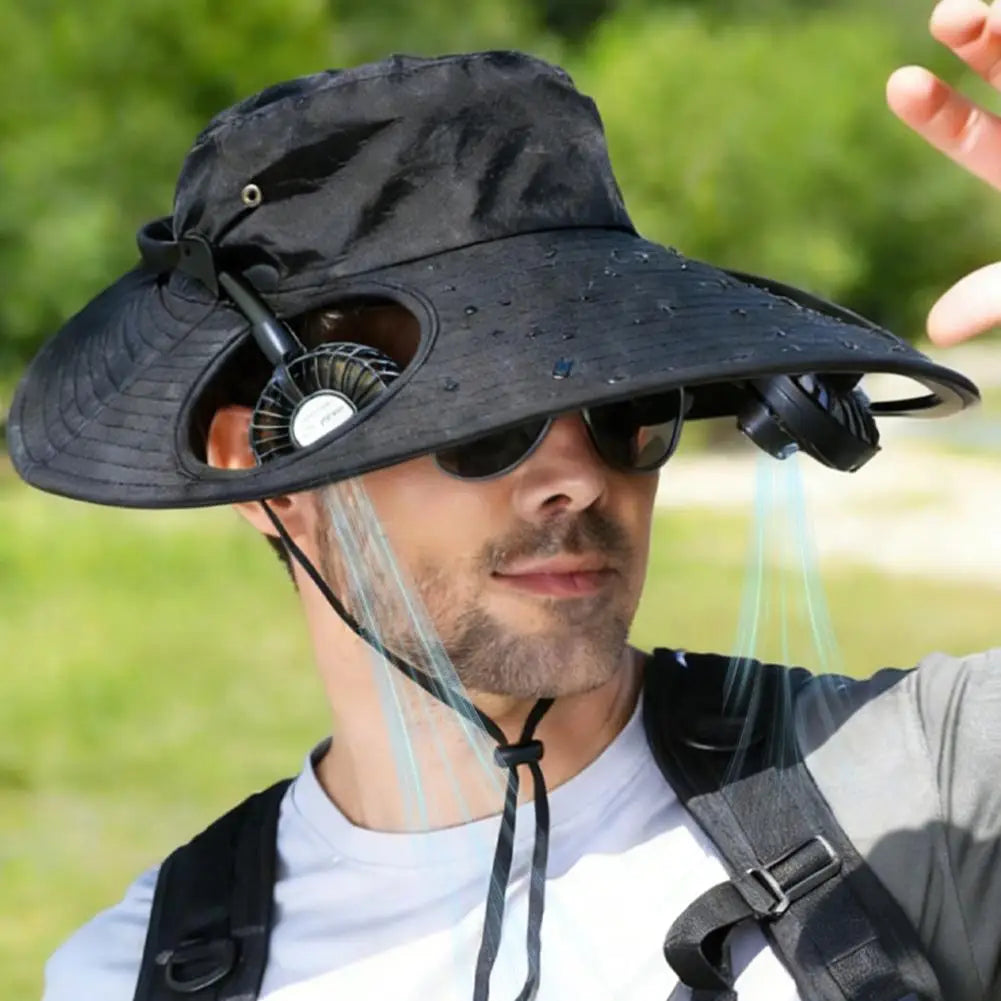 Wide Brim Sun Hat With Dual Fan And USB Charging