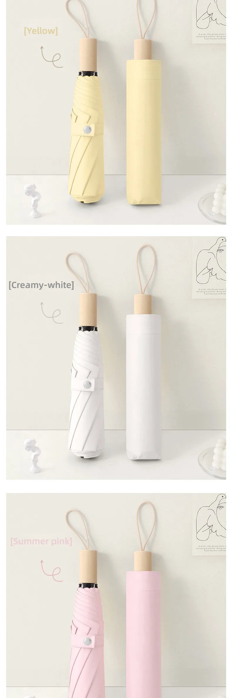 A wooden handle travel camping outdoor sunshade umbrella with high aesthetic value, French retro style umbrella