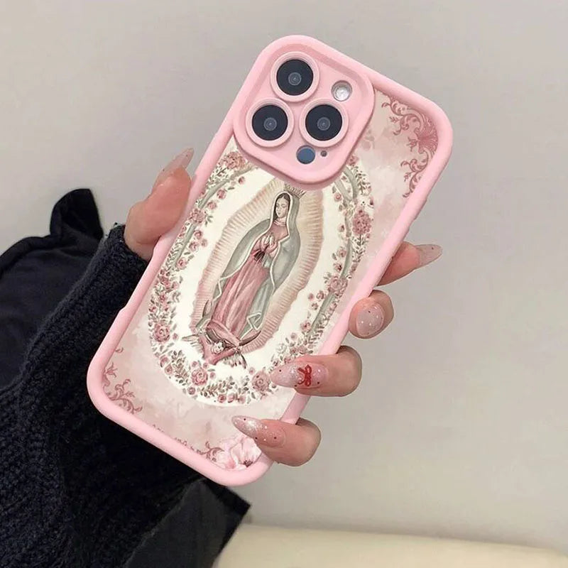 Phone Case for iPhone 16 15 14 Pink Portrait Pattern Silicone Shockproof Cover